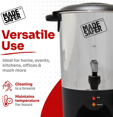 Made Safer 4L Hot Water Urn – Energy-Efficient Water Boiler & Dispenser for Tea & Coffee – 20 Cups, Thermal Jacket – UK