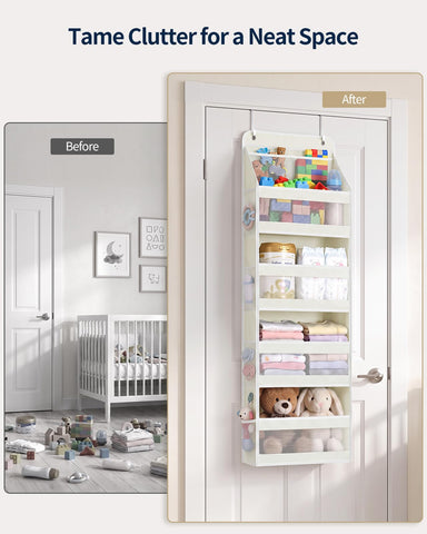 Yecaye 5-Tier Over Door Storage Organiser, Grey – Hanging Shelves with Mesh Windows for Space-Saving Home Organisation