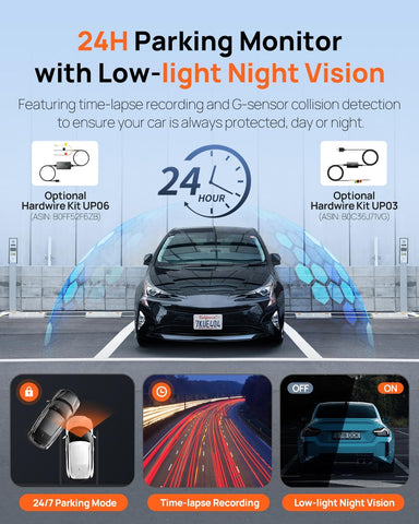 70mai Dash Cam A410 Front & Rear 2.5K+1080P with Night Vision, GPS, 64GB