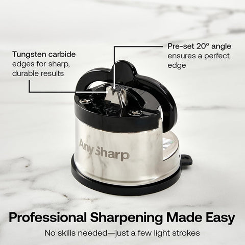 AnySharp Pro Metal Knife Sharpener – Suction Base | Hands-Free Safety | Razor-Sharp Results | Ideal for Hardened Steel & Serrated Knives