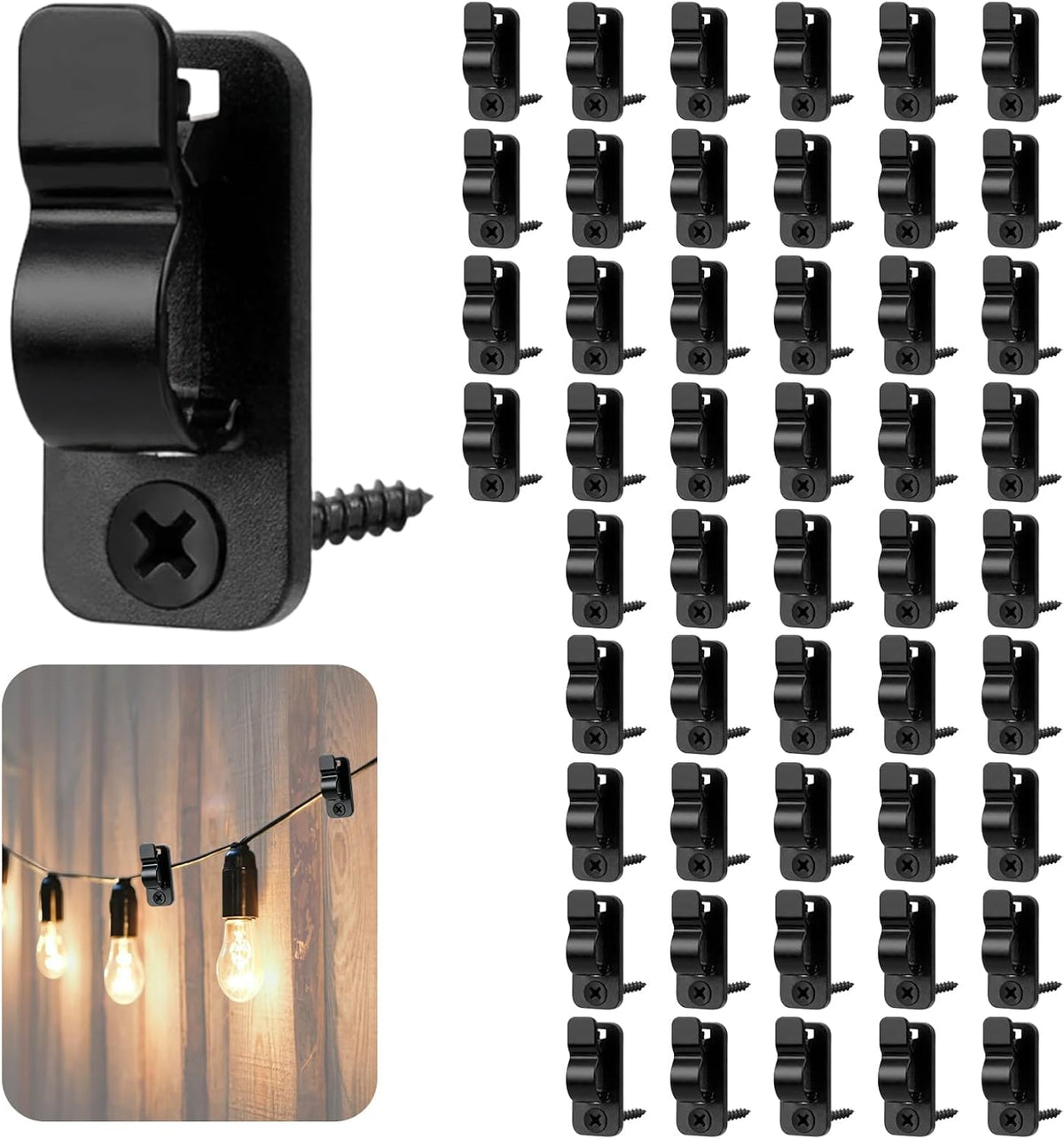 50 Pack Outdoor String Light Clips Screw Hooks – Garden Hooks for Lights & Cable Organisation – Make Every Outdoor Setup Feel Neat and Finished