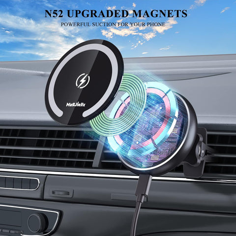 MagJIEYX MagSafe Car Mount Wireless Charger with Gooseneck Arm and 18W Adapter