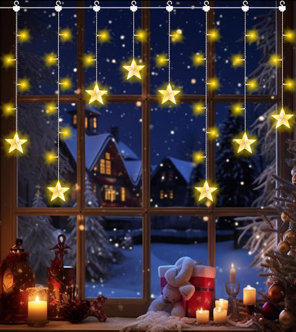 LITOHOM Christmas Window Star Lights – 76 LED Warm White Curtain Lights with 8 Modes & 6-Hour Timer - Turn Your Windows into a Twinkling Christmas Welcome