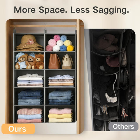 ALLTIDYUP 5-Tier Dual-Row Hanging Wardrobe Organiser, Grey – Foldable Storage Shelves for Clothes, Shoes & Bags
