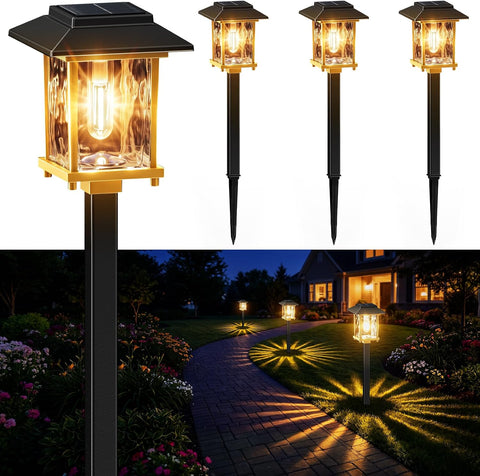 4 Pack Solar Lights Outdoor, Stainless Steel Glass Solar Pathway Lights