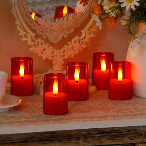 Flameless LED Votive Tea Lights, Battery Operated Acrylic Candles with Remote & Timer, Warm Red Flickering Light, Long-Lasting Electric Tealights (Pack of 8)
