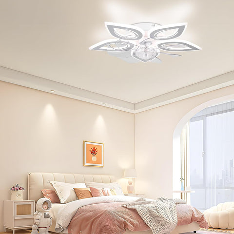Modern Ceiling Fan with Lights 55cm – Dimmable LED Flush Mount, 6 Speeds, Remote & APP Control, Quiet Reversible Motor, White