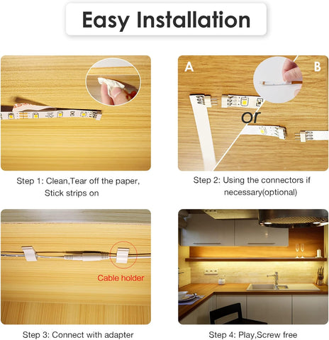 WOBANE Under Cabinet Lights – 4×50cm Flexible LED Strip Lights, Warm White 1200lm, 12W Low Voltage Kitchen Lighting - Light Up the Corners You Actually Use