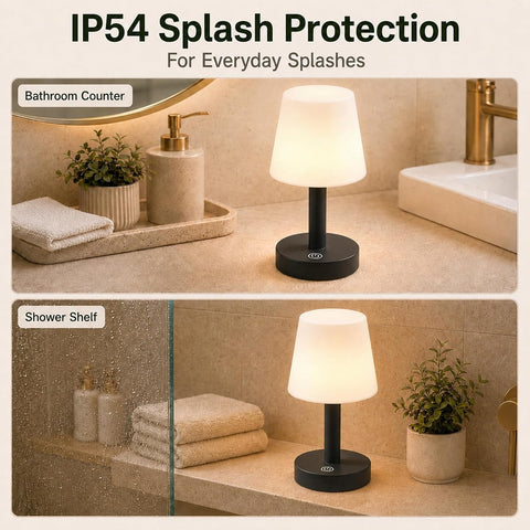 Rechargeable Cordless Table Lamp – IP54 Waterproof Touch Dimmable LED Lamp with 3 Colour Temperatures, 2000mAh Battery & USB-C Charging