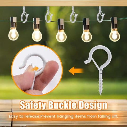 TAIHUIMY Screw Hooks for Outdoor String Lights – Q-Hanger Christmas Rope Light Clips with Safety Buckle for Plants, Wind Chimes & Decorations – Hang Everyday Things with a Little More Confidence