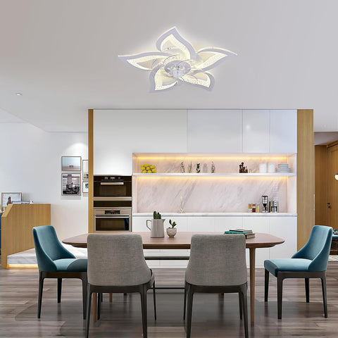 Modern 7-Blade Ceiling Fan with LED Light - Petal Design Remote Control