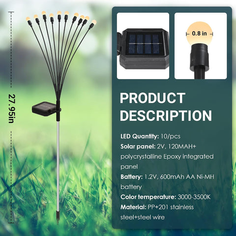 Solar Lights Outdoor Garden, 6 Pack 60 LED Firefly Outdoor Garden Lights Waterproof, Solar Powered Swaying Light for Pathway, Yard, Patio Decoration (Warm White)