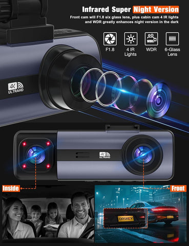 Orskey J10 3-Channel 4K Dash Cam with 5GHz WiFi & APP Control