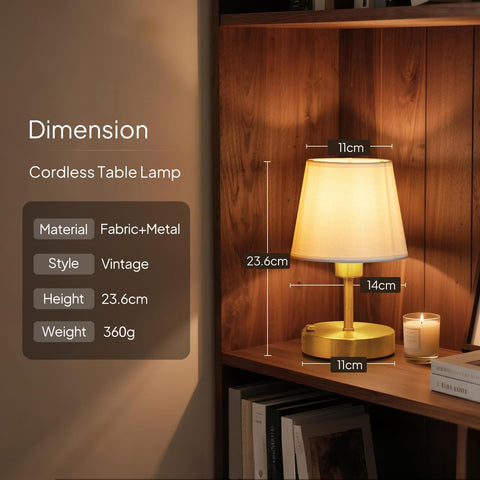 EppieBasic Rechargeable Cordless Table Lamp – 2700K Dimmable LED Light with 4000mAh Battery, Vintage Gold Finish for Bedroom, Living Room & Home Décor
