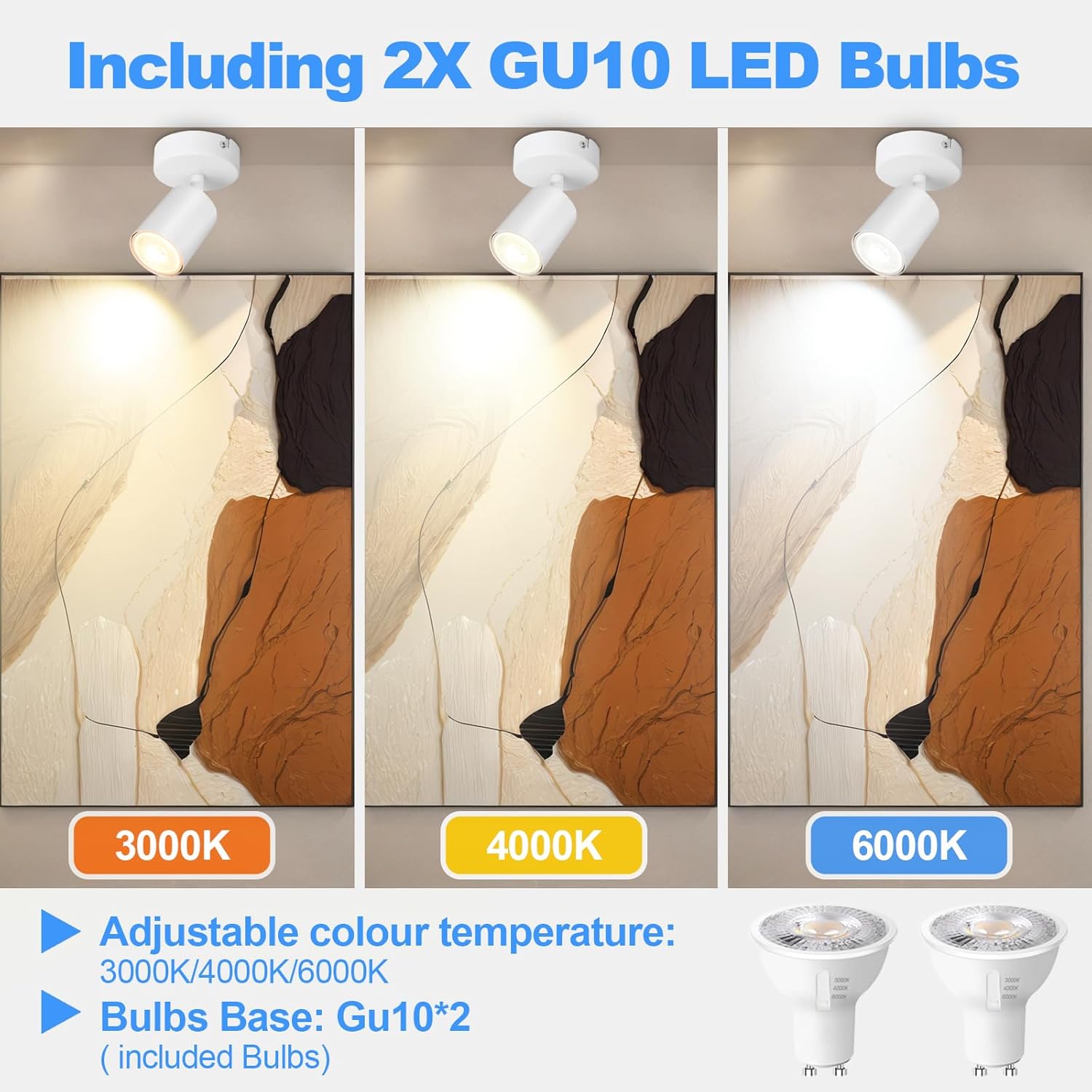 Light fixture with adjustable color temperature options on a neutral background