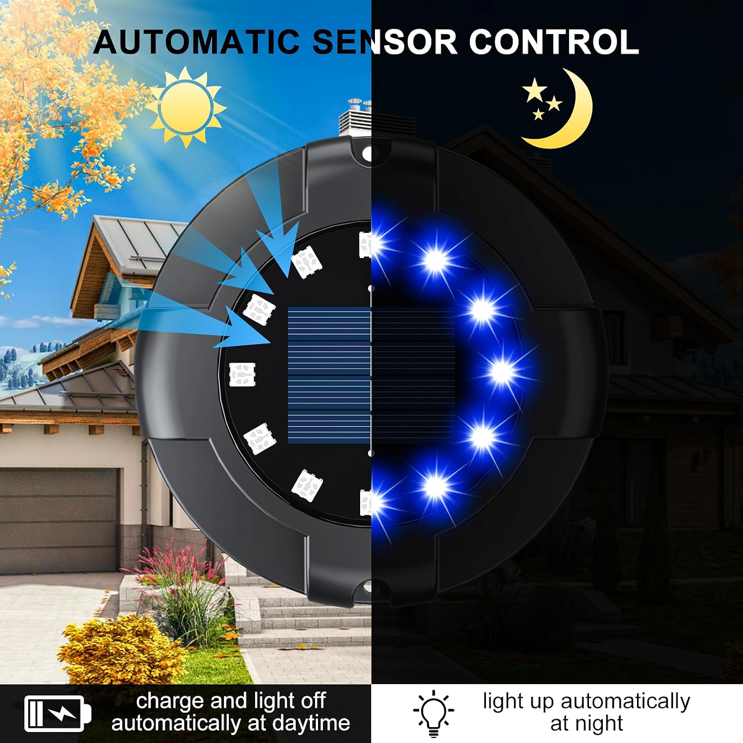 Solar Pathway Lights 12 Pack, 4.3" Bright Blue 16 LEDs Solar Ground Lights