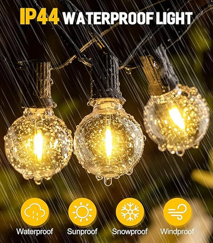 LED festoon lights hanging from a patio umbrella


