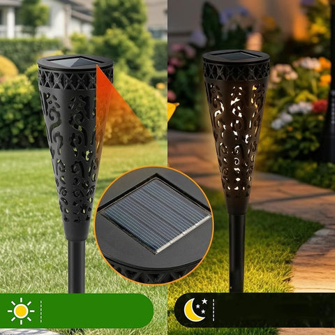 Solar Pathway Lights, 4 Piece LED with Hollow Out Waterproof Design, Landsc