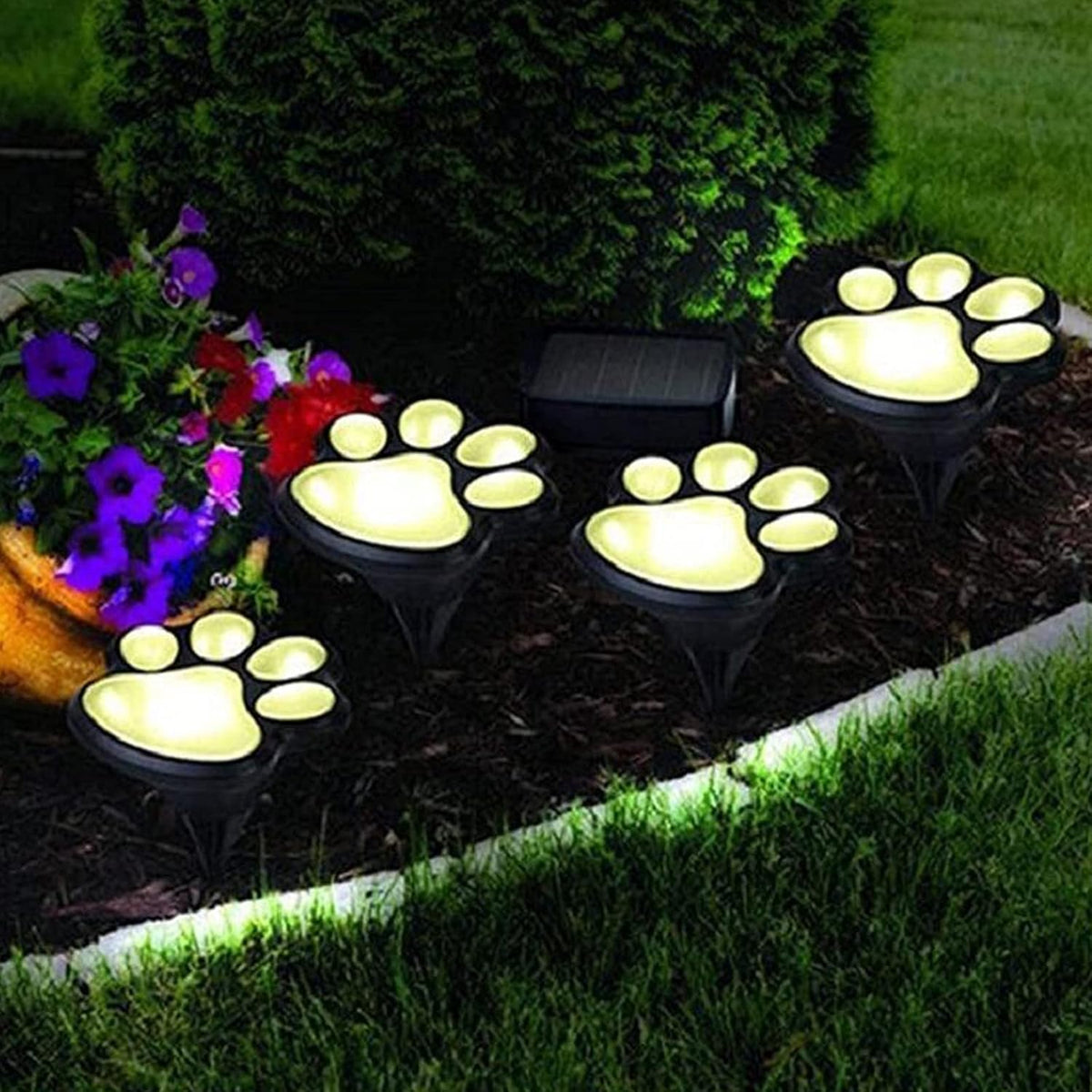LED Solar Light Outdoor Street 4pcs Cat Dog Bear Animal Paw Print Garden Path Decoration Lighting Foot Printcute Ground Lamp