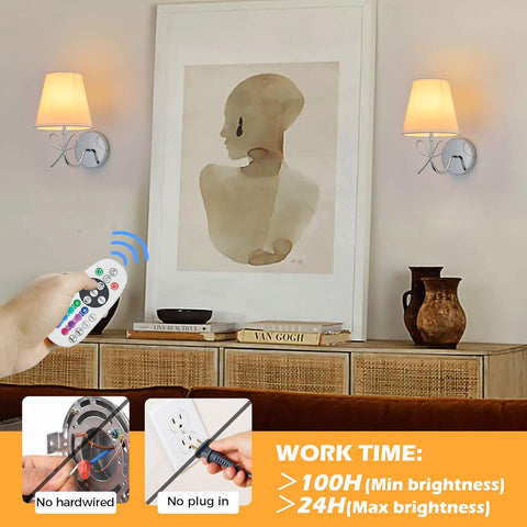 Wireless Battery Operated Wall Lights Set of 2 Chrome