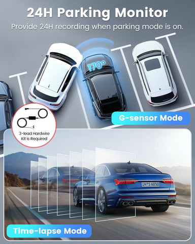 DYNACAM 4K+1080P Dash Cam Front & Rear with 64GB SD Card