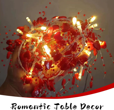 Valentine Heart Fairy String Lights 10ft with Red LED Glow – Battery Powered Romantic Decor