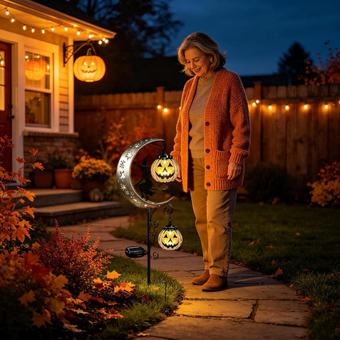 Halloween Solar Lights, Black Cat Pumpkin Moon Garden Stake Light
