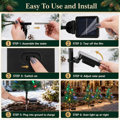 2 Pack Solar Christmas Tree Lights Decorations-Waterproof XS Pathway Lights