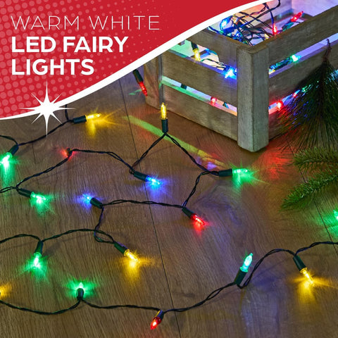 100 Multicolour LED Christmas Tree Fairy Lights – 12.9m Decorative Static String Lights for Indoor & Outdoor Holiday Decoration