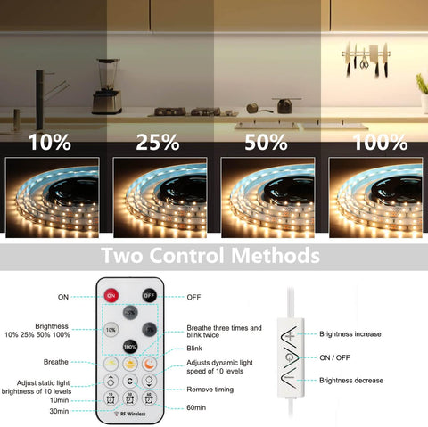 Under Cabinet LED Strip Lights Kit 3m Warm White Dimmable with Remote