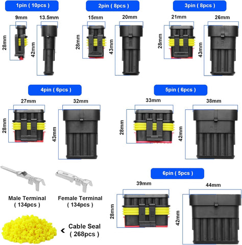 Faankiton 622PCS Waterproof Car Electrical Connector, 1/2/3/4/5/6 Pin Way Waterproof Electrical Connector Kit, Electrical Automotive Wire Connectors Plug, Terminals Plug for Motorcycle Scooter Truck