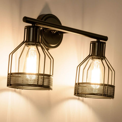 Wall Lights Industrial Lighting, Bathroom Indoor Cage Light Fixture, Metal Shade with Black Finish, Vintage Wall Sconces Home Retro Lights