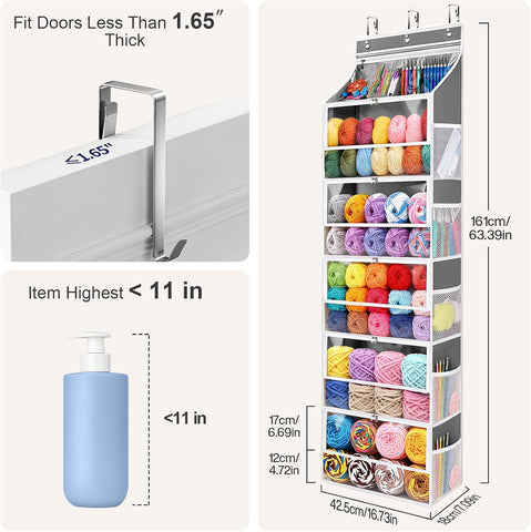 Hanging Yarn Storage Organizer with 5 Zipper Closure Compartments