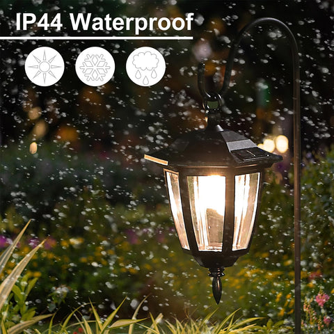Dynaming 4 Pack Solar Hanging Lights Outdoor, Solar Powered Garden Decorative Lanterns with 4 x 38 Inch Shepherd Hooks, Waterproof Landscape Lighting for Lawn Patio Yard Pathway Driveway, Warm White