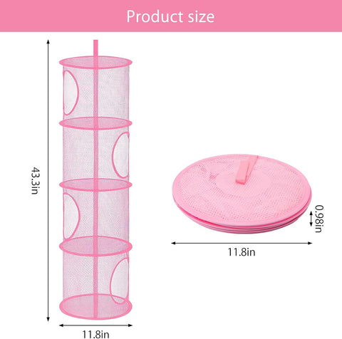 APOMOONS Hanging Mesh Storage Basket, 4-Tier Pink Teddy Toy Organiser – Give Every Cuddly Toy a Cosy Place