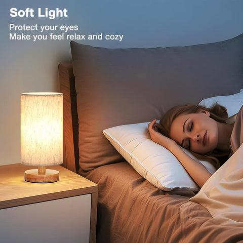 Aooshine Bedside Lamp – 3000K Warm White LED Table Lamp with Push Button, E27 Base & Fabric Shade for Bedroom, Living Room & Small Spaces