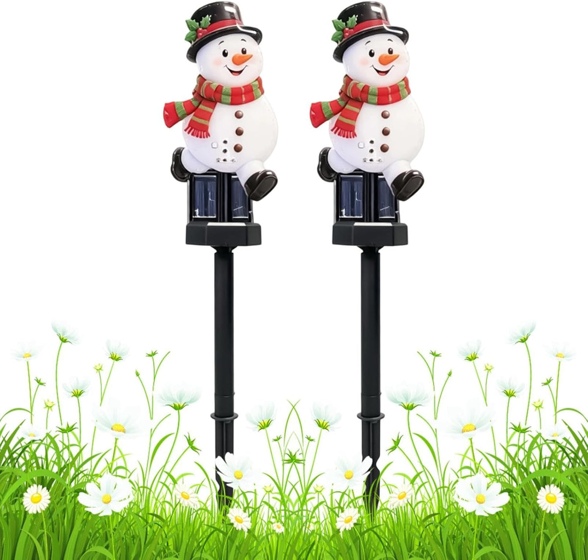 Solar Christmas Snowman Pathway Lights 2-Piece Winter Decor Snowman LED