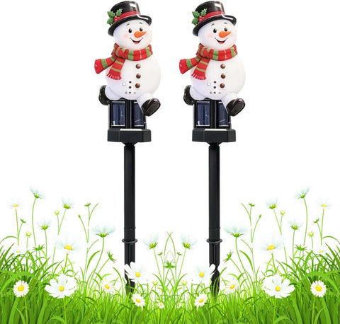 Solar Christmas Snowman Pathway Lights 2-Piece Winter Decor Snowman LED