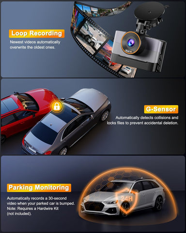 Dash Cam Front and Rear 4K+1080P WiFi with 64GB Card