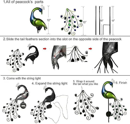 Solar Garden Lights Metal Peacock Garden Decor Waterproof Peacock Solar Stake Lights Decorative for Outdoor Patio Lawn Porch Yard Decorations Peacock Gift for Mom Grandma Women Birthday Gardening Peacock