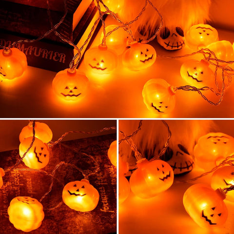 5M 30 LED Halloween Pumpkin String Lights – Battery Powered Warm Orange Pumpkin Lights with Flashing & Steady Modes for Indoor & Outdoor Decorations
