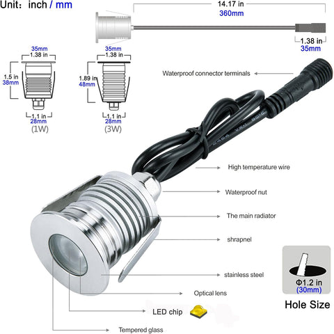 LED In-Ground Lights,3W 12V-24V DC, IP67 Waterproof Recessed Light,Buried Underground Lamps, Outdoor Landscape Lighting,Warm White-3000K (watts, 3)