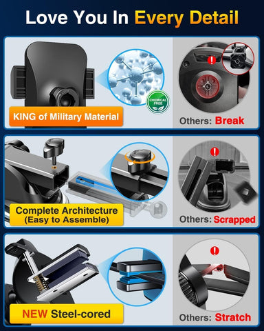 VANMASS 2025 Ultimate Military-Grade Car Phone Holder – Dashboard, Windscreen & Vent Mount