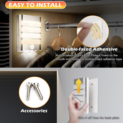 Indoor Motion Sensor Wall Lamp (2-Pack), Warm White LED Stick-on Anywhere Security Lights for Stair,Kitchen,Bathroom,Laundry Room,Hallway,Closet