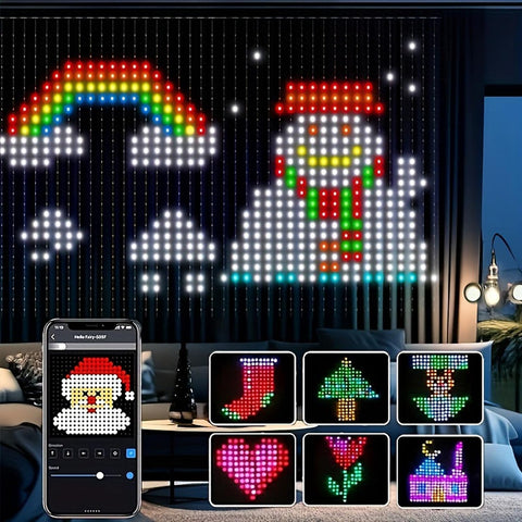 Christmas LED Curtain Lights – 400 RGB Smart Bluetooth App & Remote-Control Window Decorations for Festive Displays – Turn Your Windows into a Christmas Light Show
