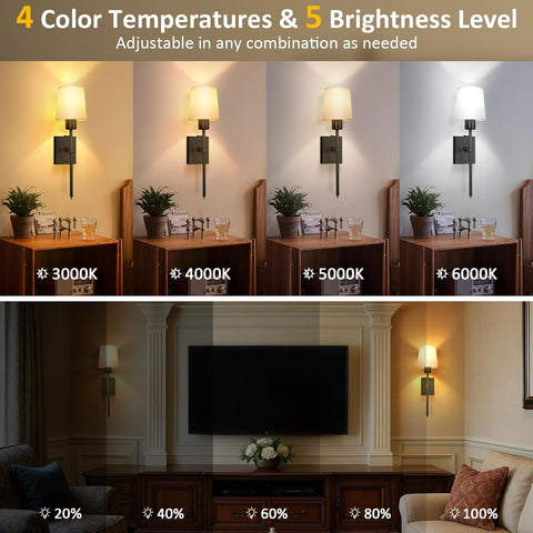 Rechargeable Battery Wall Sconces with Remote 2 Pack