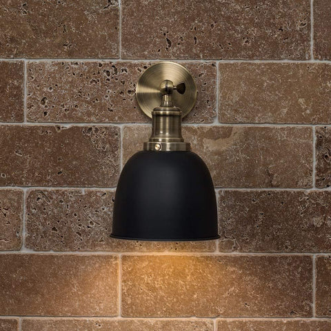 Retro Antique Brass Wall Light with Black Dome Shade