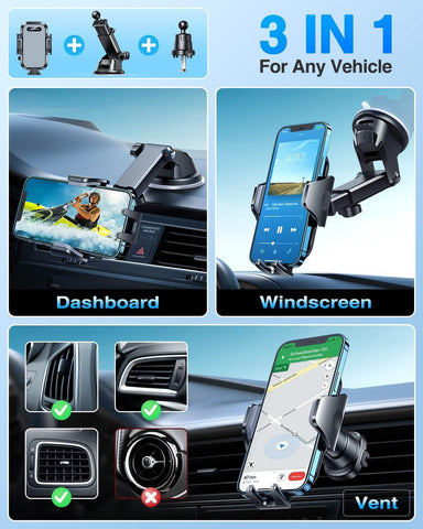Military Grade Car Phone Holder Mount Gray – Universal Dashboard & Vent Stand