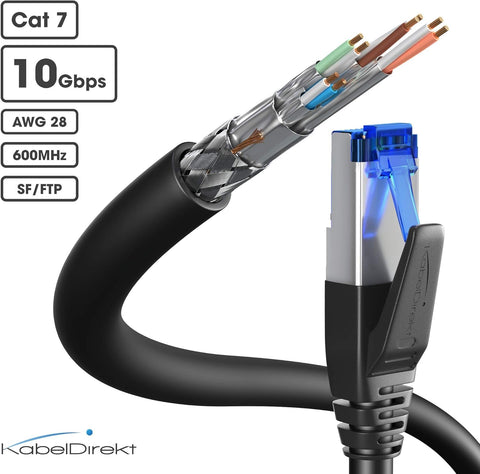 KabelDirekt – Cat 7 Network Cable – 1m – 10 Gigabit LAN Cord & Ethernet Cable – Available in 0.25-30m (suitable for high-speed networks, PC, gaming, switch, router and modem, RJ45 – black)