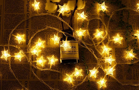 Star Fairy Lights 3M 20 LED Battery Powered String Lights, Warm White Two Mode Decorative Lights for Indoor Outdoor, Party, Birthday, Valentine’s Day, Halloween and Christmas Decorations, Flexible Copper Wire, IP44 Waterproof